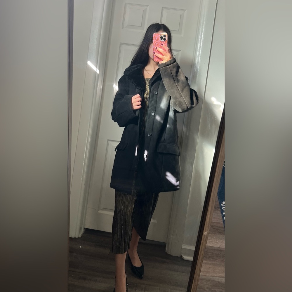 Women's Faux Shearling Black Coat